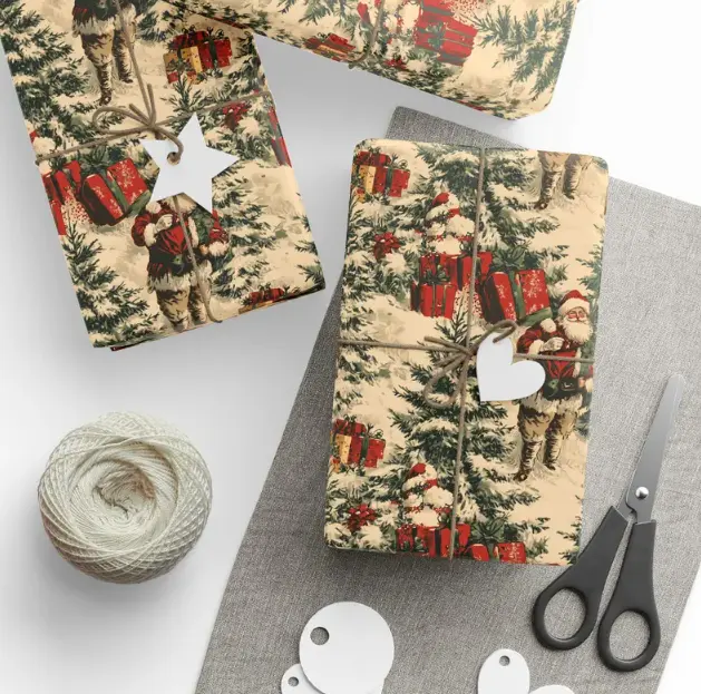 christmas wrapping paper Toile Gift Wrap Santa Holiday Gift Wrapping Paper Christmas Gift Wrap Xmas Wrapping Paper Roll