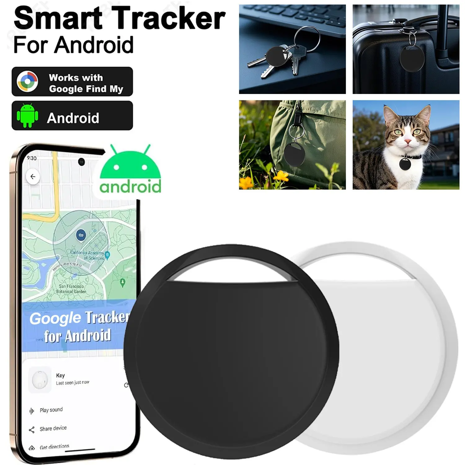 Smart Google GPS Tracker, Bluetooth-compatible Tag Tracking Device for Android Smartphones, Key Wallet Luggage Pet Item Finder, Supports Google Find HUB APP