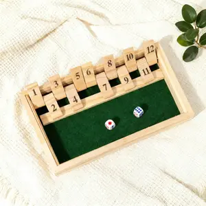 Classic Shut The Box Wooden Game with Felt Lining & Dice | 1-12 Number Flipping Math Game for 2-4 Players, Fun Educational Family Board Game Strategy Board Game Toy for Kids & Adults