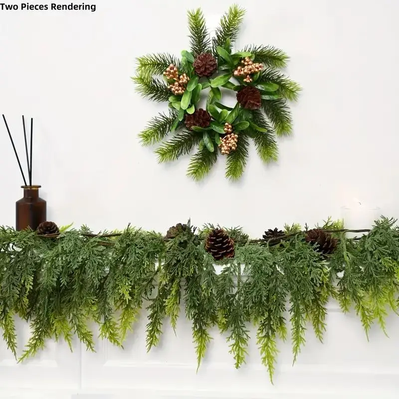 72 inch Artificial Cedar Garland - High QualityDurable Plastic Holiday Greenery Home DecorDecorative Fruit Decorative Fruit
