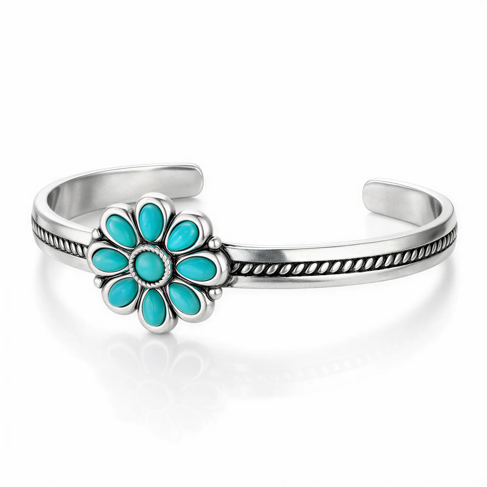 Wrangler Western Flower Turquoise Cuff Bracelet, Antique Silver/Gold Plated Adjustable Southwestern Open Cuff, Cowgirl Statement Jewelry for Women, Versatile Western Style, Western Elegance, Heart Or Square Designs