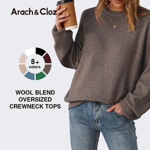Arach&Cloz Women's Wool Blend Oversized Sweaters Crewneck Casual Spring Outfits Fashion Tops SummerVibes