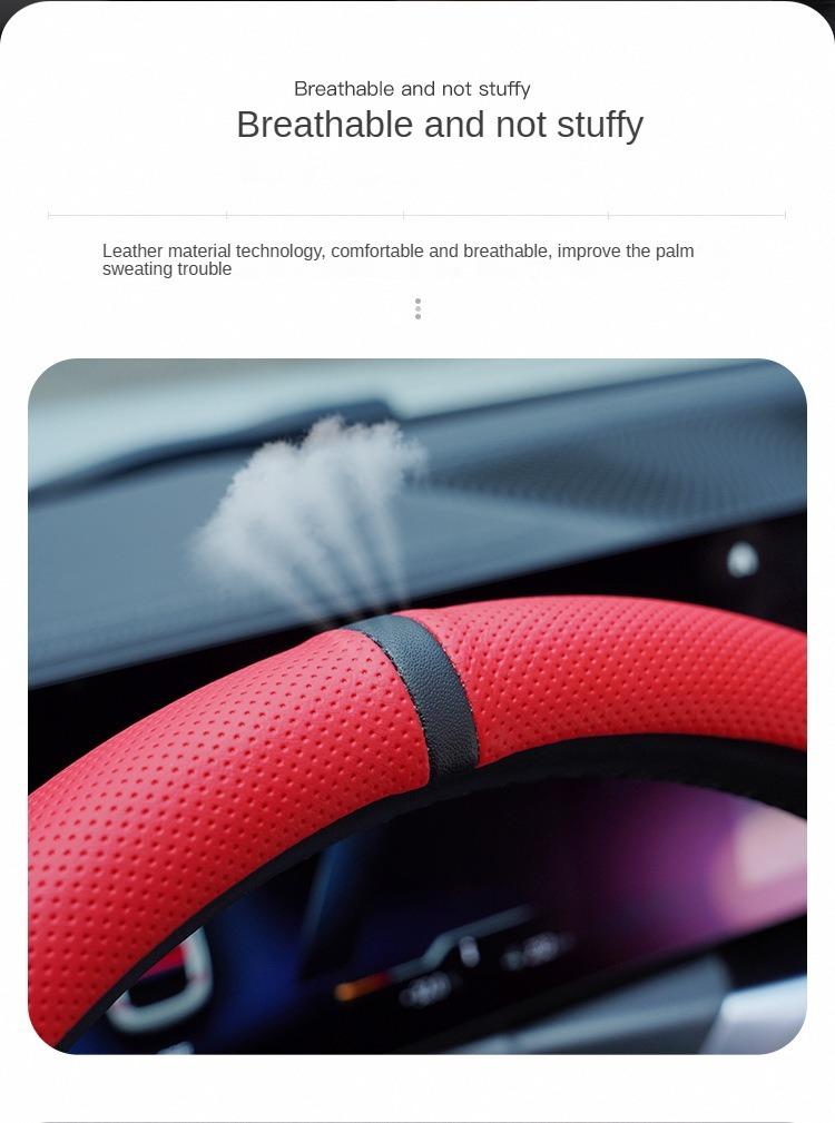 Napa Leather Steering Wheel Cover - Quick Turn Non-Slip Breathable Ultra Thin Universal Fit for All Seasons Car Interior Kit Automotive Steeringwheelcover