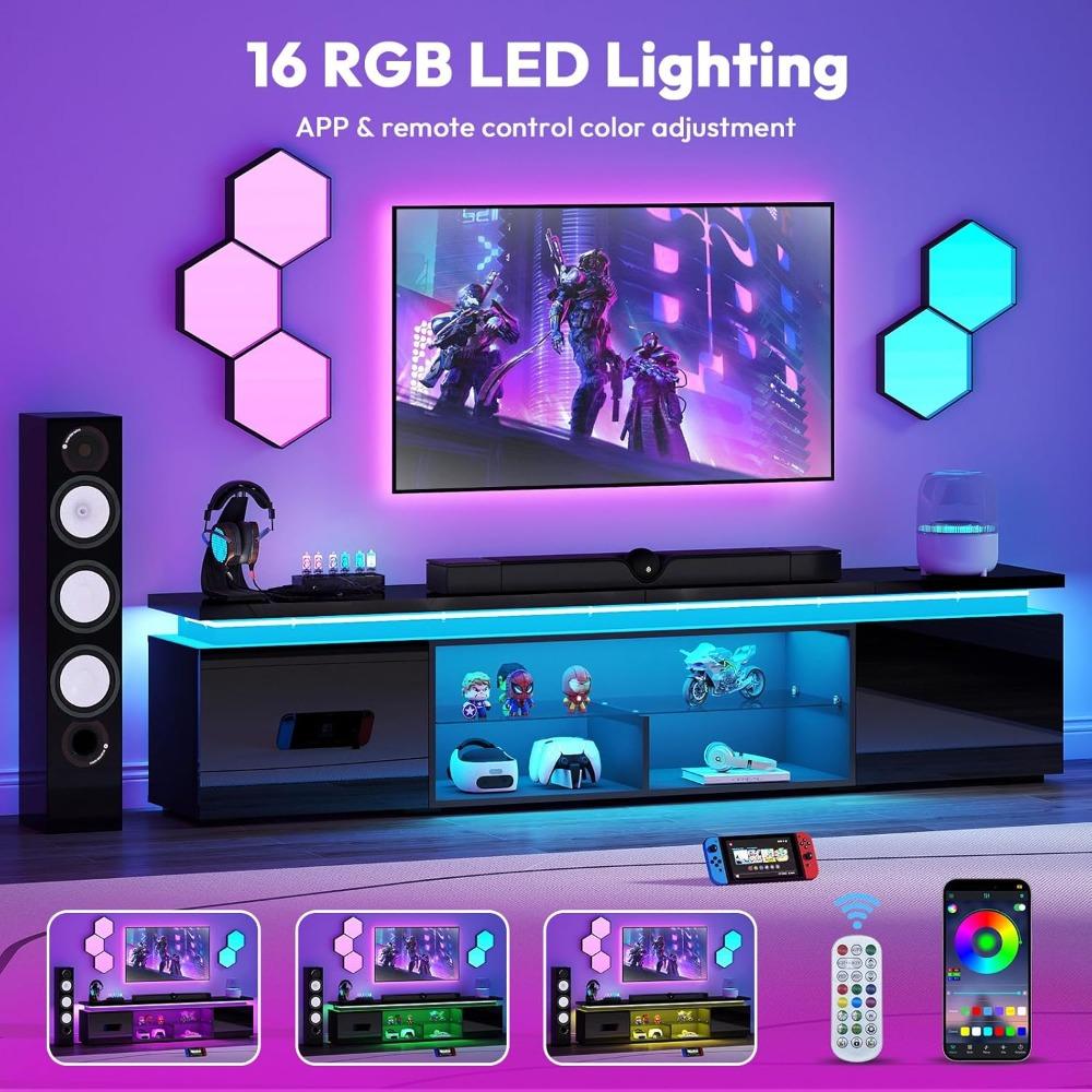 100 Inch TV Stand Entertainment Center Dynamic LED Lights High Gloss Storage Cabinets Living Room, Customized