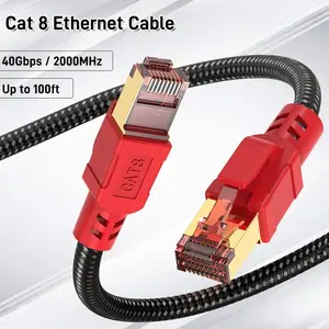 Cat 8 Ethernet Cable 3.3ft 6.6ft 10ft 15ft 25ft 32ft 40Gbps 2000Mhz High Speed Gigabit LAN Internet Cables,RJ45 Patch Cord Braided Round S/FTP Network Cable,for Smart Home,Office,Gaming,Modem, Router