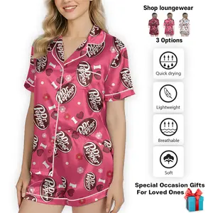 Dr Pepper Satin Silk Pajamas Set - Soft Short Sleeve Nightwear Loungewear Homewear Ideal Gift For Mom & Her