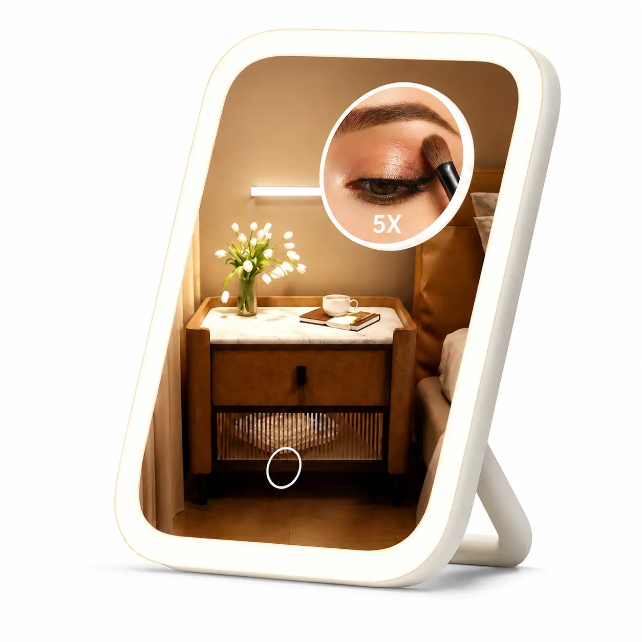 LED Makeup Mirror with 5X Magnification, 3 Color LED Lights & Adjustable Brightness, USB Rechargeable Vanity Mirror with Stand, 360° Adjustable Angle, Foldable Portable Travel Mirror, Touch Control - Perfect Gift for Women