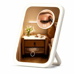 LED Makeup Mirror with 5X Magnification, 3 Color LED Lights & Adjustable Brightness, USB Rechargeable Vanity Mirror with Stand, 360° Adjustable Angle, Foldable Portable Travel Mirror, Touch Control - Perfect Gift for Women