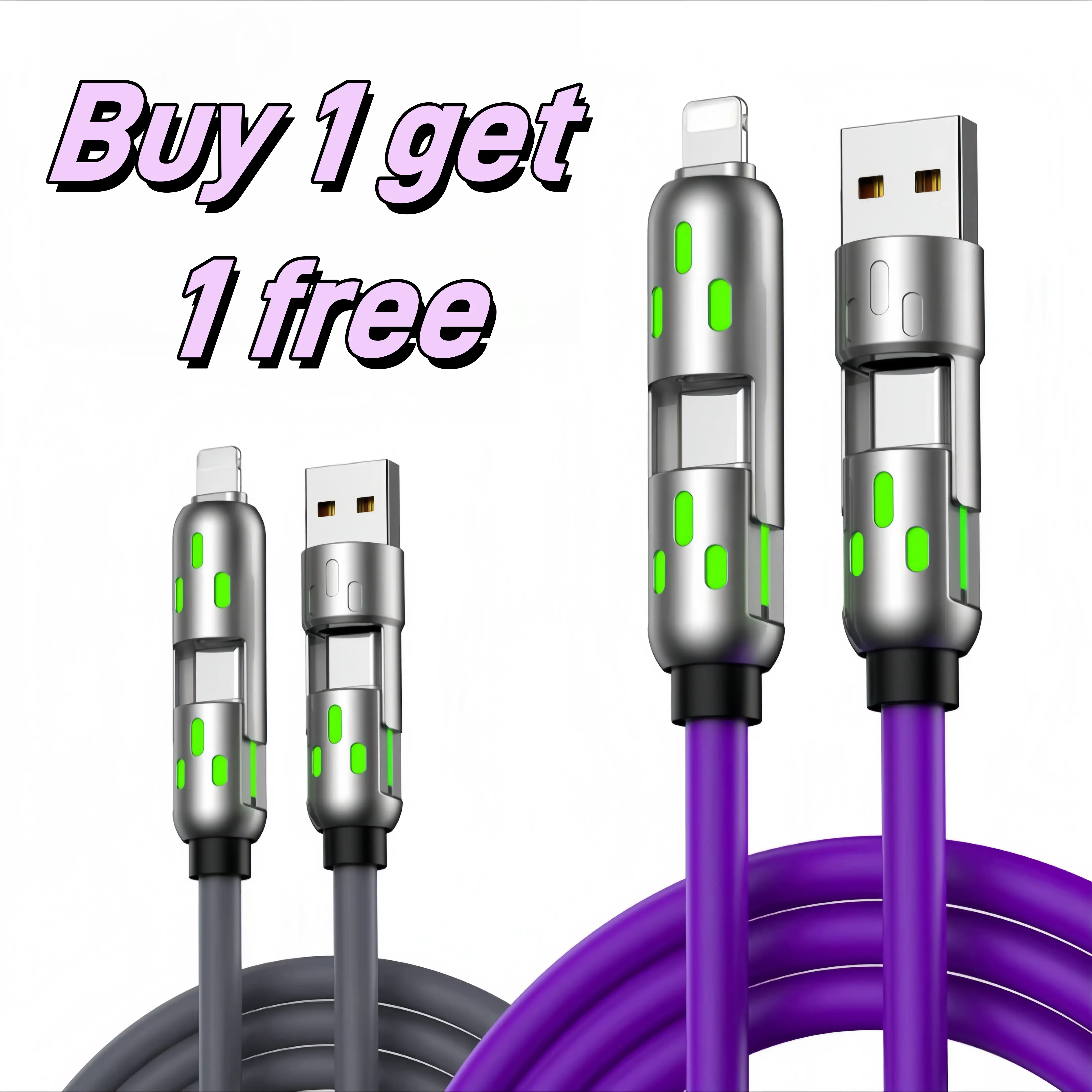 [Buy 1 get 1 free]4-in-1 USB-C Cable, PD Fast Charging, Data Sync, USB-A, Type-C, Lightning, Aluminum, Compatible Springtok Smartphone Cellphone Char