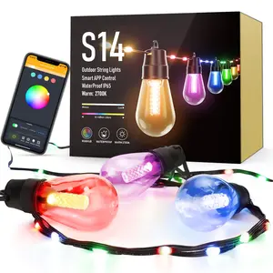 Flacchi 46FT Smart S14 Outdoor String Lights, Bluetooth APP Control, Remote Dimmable Waterproof Shatterproof Patio Lights for Backyard, Party, Holiday Decor