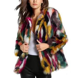 Yimoon Women’s Multicolor Faux Fur Coat Winter Warm Gradient Color Outwear Jacket Fall Shaggy Furry Open Front Cardigan