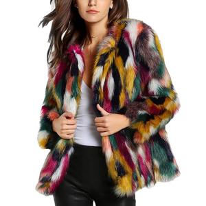 SHEEN Women’s Multicolor Faux Fur Coat Winter Warm Gradient Color Outwear Jacket Fall Shaggy Furry Open Front Cardigan