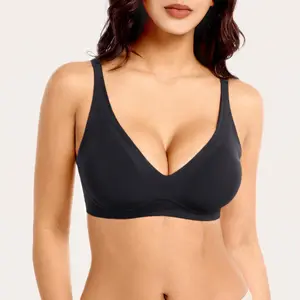 Bodytips Women'S Seamless Soft Support Deep V Comfort Wireless Bra, Lightweight Breathable Push-Up Shaping Bra, Perfect For Everyday Wear, Gym Workouts, Home Relaxation, Casual Outings, Travel Adventures, Yoga Sessions, Lounging And Leisure Activities Bla