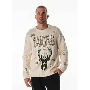 Bucks In Six x The Wild Collective All Over Print Jacquard Milwaukee Bucks Crewneck Sweater