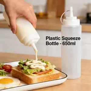 New 650ml Press-Type Plastic Squeeze Bottles, Leakproof Reusable Kitchen Condiment Jars for Salad Sauce Ketchup, Essential Seasoning Containers for Home Cooking, Kitchenware