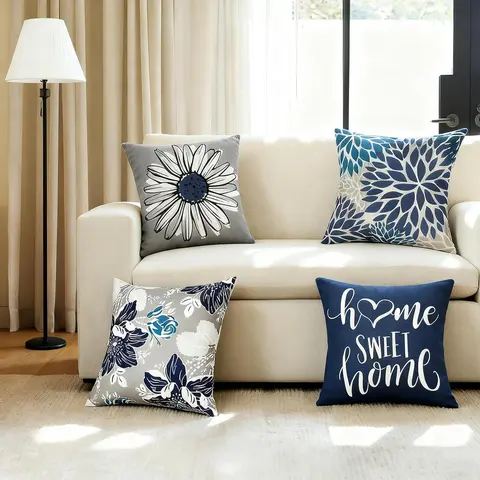 4 Pieces Pillow Cushion Covers, Decorative Modern Pillow Covers, Printed Abstract Pillows Washable Indoor Cover Bedroom Pillowcases, Only Includes Pillow Cover, Not Included Pillow Core Home Interior