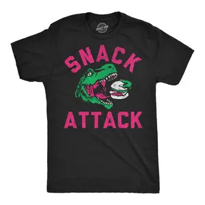 Mens Funny T Shirts Snack Attack Sarcastic T Rex Graphic Novelty Dino Tee For Men Mens Funny T Shirts Cool Vintage Fashion T-Shirt Gift Classic Menswear Dinosaur Apparel for Men Funny Food Short Sleeve Novelty Black -