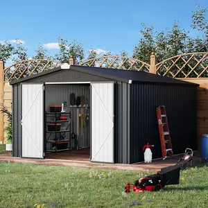 AECOJOY large Metal Outdoor Storage Shed with Lockable Doors, Tool Shed, Enhanced Metal Plates, Rainproof Sunproof Roof, Remote Assistance Available