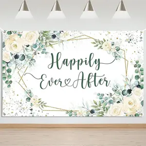 Happily Ever After Wedding Backdrop – Floral Greenery Banner for Bridal Shower & Photo Booth
