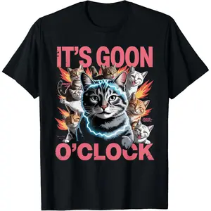 Cotton Streetwear Graphic Tees Casual Round Neck Shortsleeve Fashion It's Goon O'Clock  Gooning Funny Memes Internet Memes T-Shirt