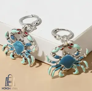 Enamel Crab Huggie Hoop Earrings Silver Plated Ocean Animal Dangle Drop Earrings Cute Nautical Sea Creature Charm Earrings Summer Beach Jewelry Gift for Women Girls