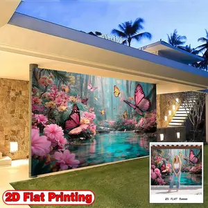 2D FLAT Banner, 1pc Fantasy Forest Butterflies Pink, Polyester home decoration background banner, suitable for living room, bedroom and other indoor and outdoor decoration, a perfect gift for parties and festival celebrations