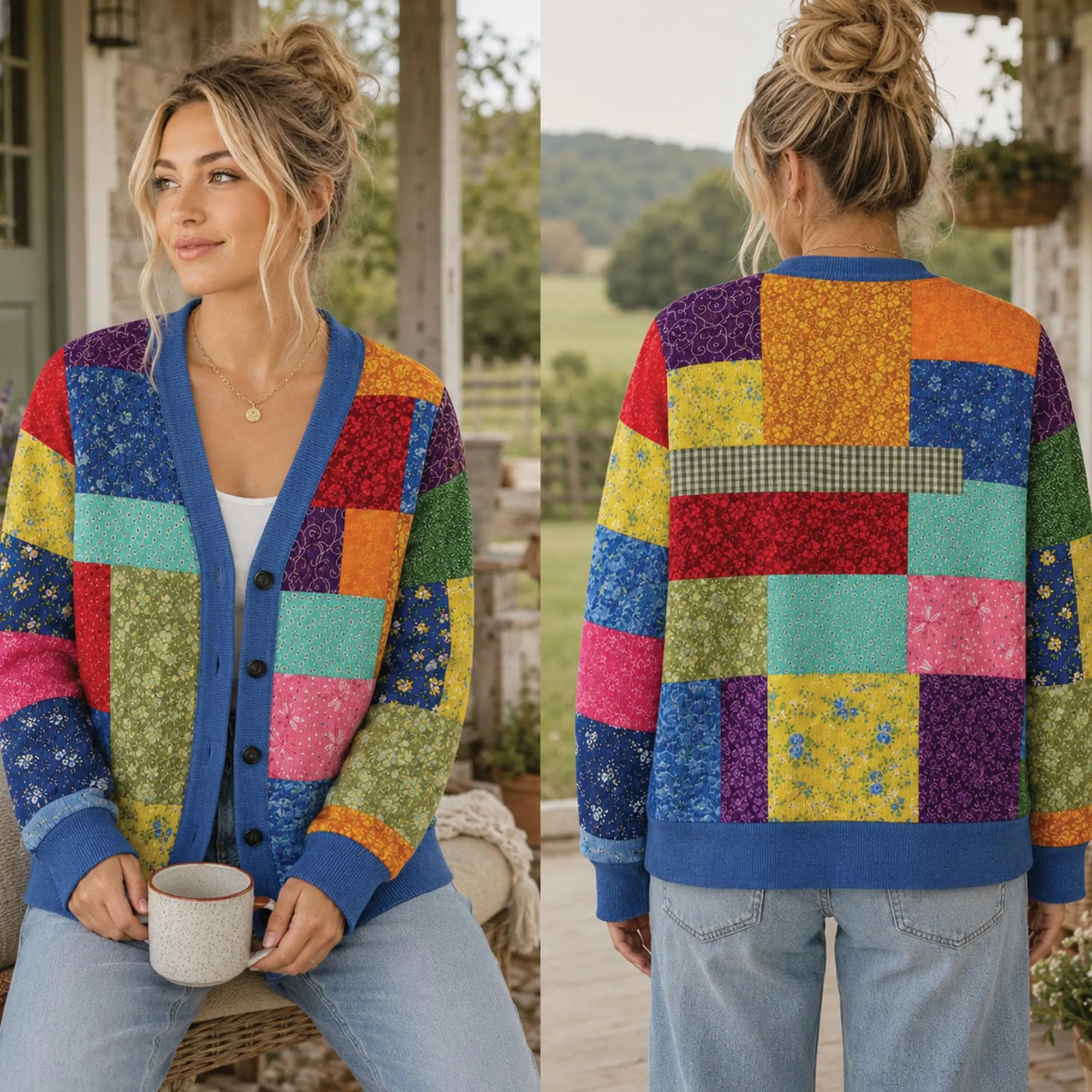 Dolly Cardigan of Many Colors, Block Color Cardigan Patchwork Style
