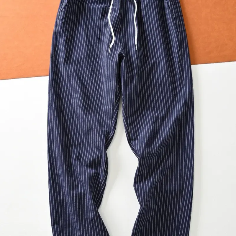 Men's Woven Striped Straight Leg Pants, Casual Comfy Sporty, Loose Sports Pants, Comfortable Sporty Trousers, Perfect for Daily Wear and Sports Activities, Athleisure Style Bottoms, Casual Sportswear