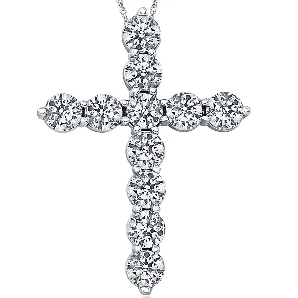 3 Ct Diamond Cross Pendant 14k White Gold Necklace Lab Grown