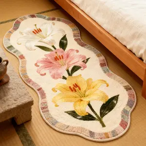 French Romantic Creative Three-Color Flower Print Carpet, Foldable Plush Rug for Living Room Bedroom Corridor Kitchen, Easy Care Mat, Floral Area Rug, Floral Shaped Rug, Flower Pattern Rugs, Decorative Rug