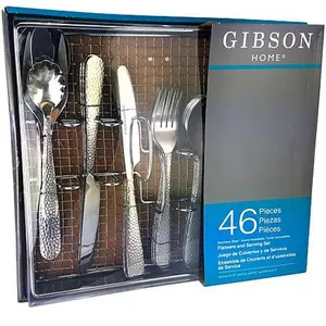 Gibson Hammered 46-Piece Flatware Set with Wire Caddy