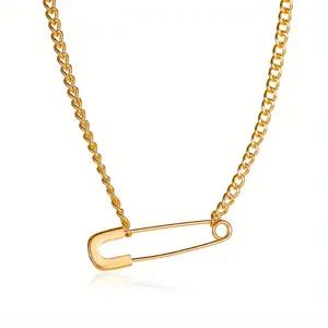 Women's Jewelry Creative Pin Necklace with Cold Style Clavicle Chain, Simple Pin Pendant & Couple's Accessories