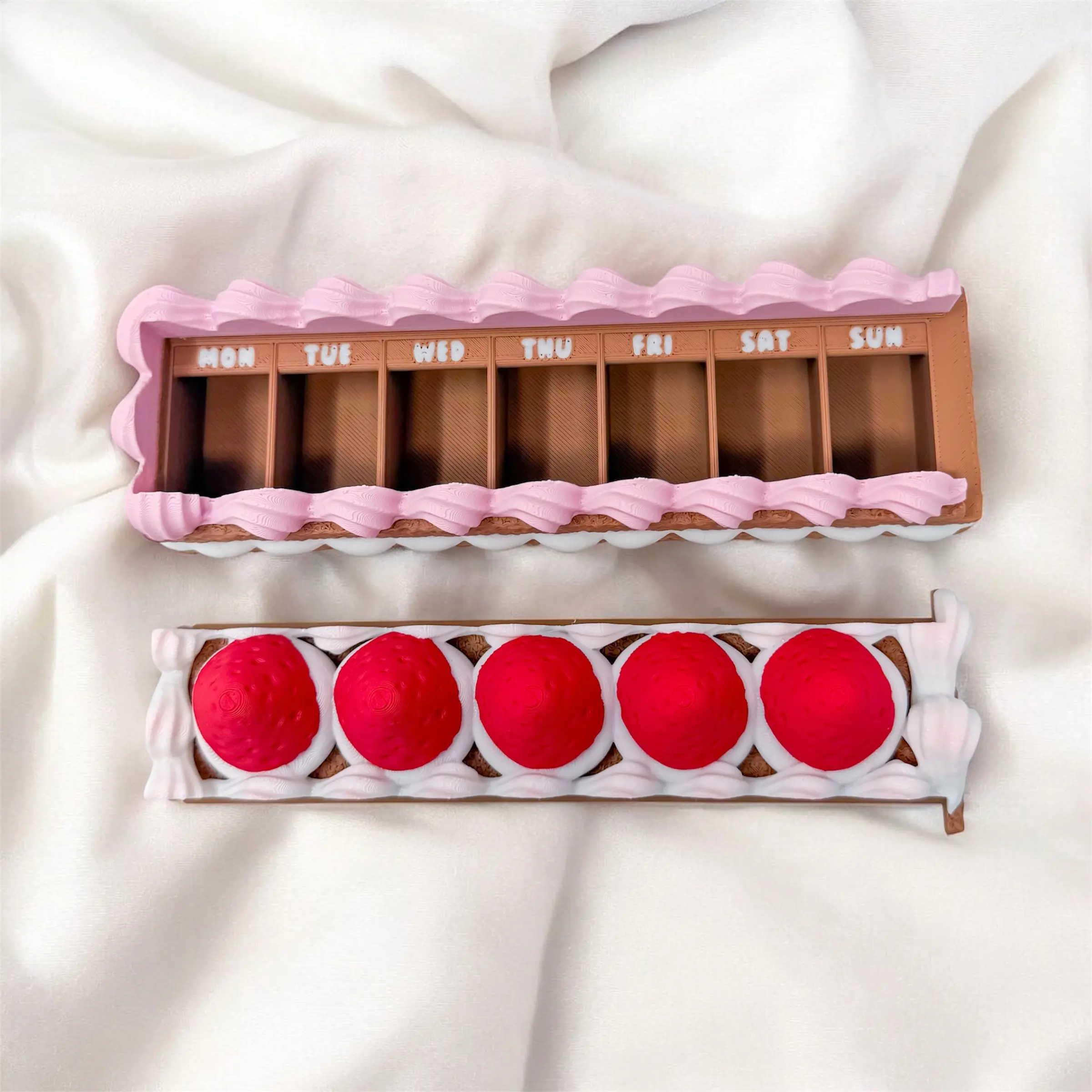Strawberry Cake Pill Box | Cute Weekly Pill Organizer | Dessert