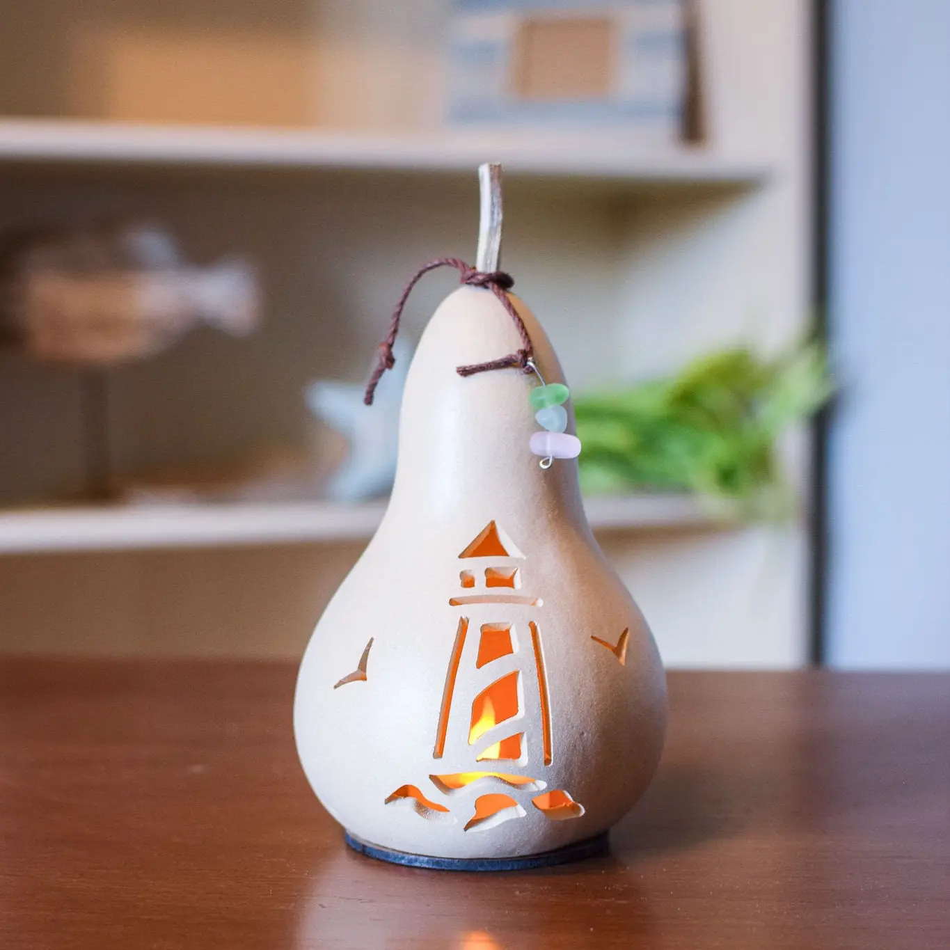 Hand-Crafted Coastal Gourd - Light House - Miniature