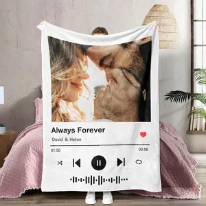 Fabulchallenge Personalized Music Blanket Customized Blanket with Photo and Name for Adults and Kids Custom Photo Starlight Blanket White