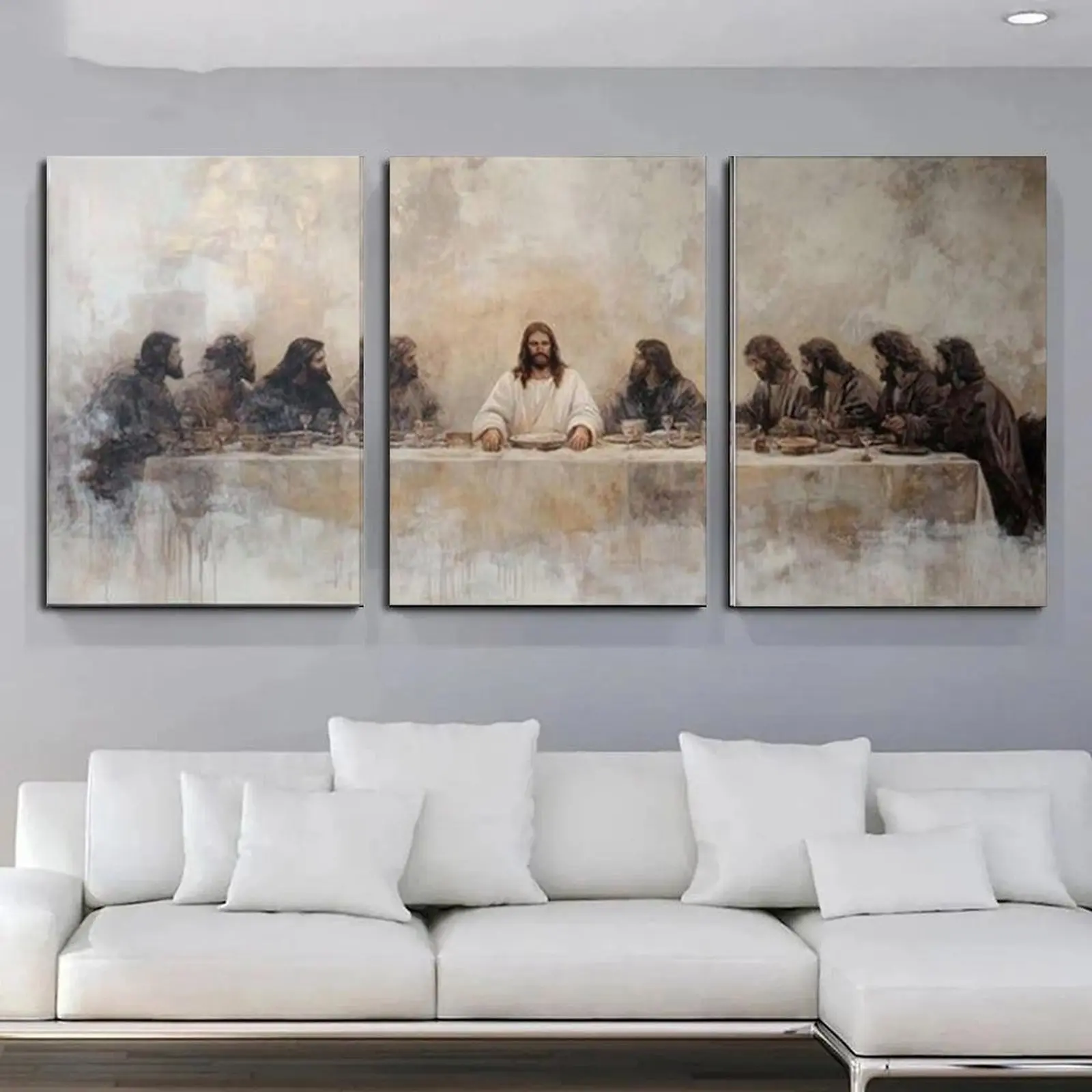 Artistic Framed The Last Supper Oil Painting Prints - 3-Piece Leonardo Da Vinci Renaissance Set, Jesus LDS Bible Parable, Christian Faith Wall Decor for Room, Kitchen