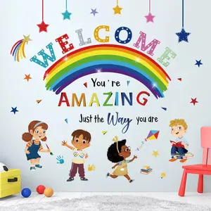 X-WPA08 Reading Corner Rainbow Wall Decals Kids Inspirational Quotes You are Amazing Peel and Stick Wall Art Stickers for Reading Room Classroom Kids Room Decor Decoration