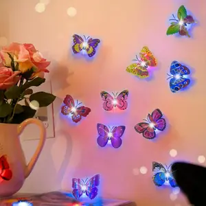3D Illuminated Double-Layer Wing Butterfly Home Decor, 3D Butterfly LED Night Light, Multi-Color Plastic Wall Light, Suitable For Garden, Backyard, Lawn, Party, Festival Decoration, Indoor And Outdoor Use, Includes 3 Batteries