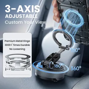 2-IN-1 Detachable Magnetic Car Phone Stand - Ultra-Strong 360-Degree Rotatable Vacuum Cup Holder, Adjustable Foldable Multi-Functional Mobile Phone Accessory