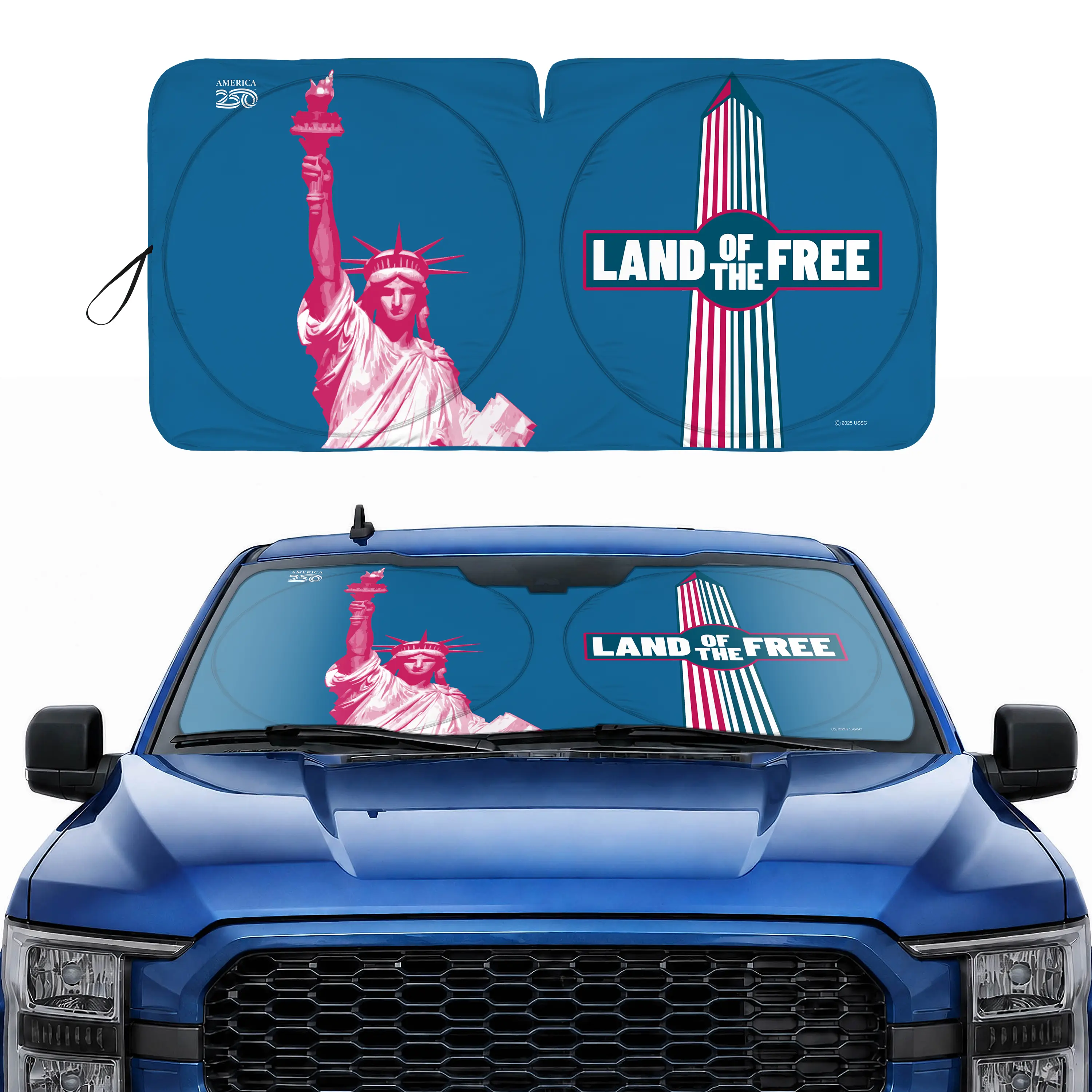 Statue of Liberty Washington Monument USA Windshield Sun Shade America Pop Up Patriotic Car Sunshade Split Design UV Protection Heat Blocker Foldable Cover Truck SUV 4th of July Memorial Day