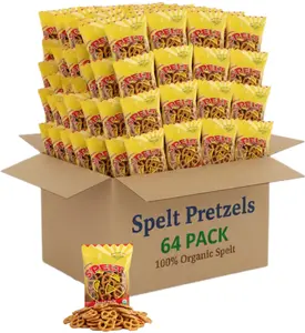Landau Organic Spelt Pretzels (64-Pack, 1 oz Bags) – Salted Ancient Grain Crunchy Twists, On-The-Go Healthy Snacks for Kids & Adults