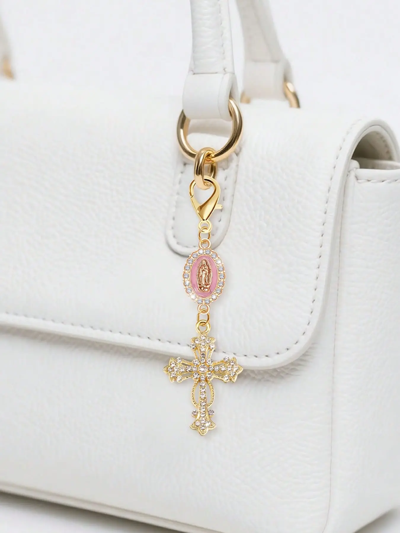 Christian Cross Pendant Keychain, Inlaid Diamond Luggage Hanger, Bag Charm Keychain, Wallet Backpack Decoration Accessories, With Ring Buckle, For Luggage Cars, Valentine'S Day Gift, Ideal Gift For Women'S Day
