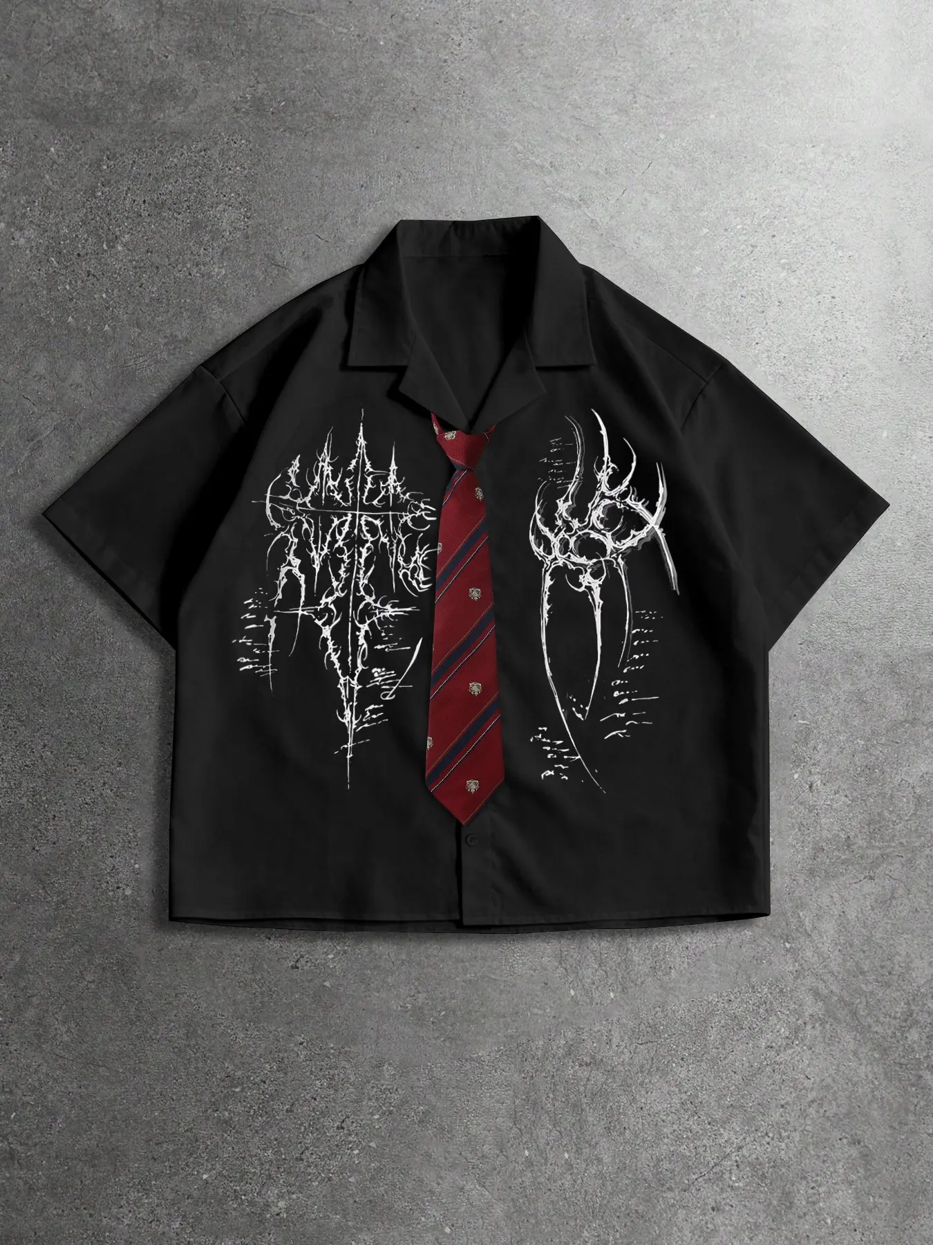 Men's Short Sleeve Printed Shirt with Tie Style, Fashion Casual Top for Daily Wear, Comfortable and Trendy Design, All Seasons Fitted Top