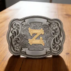 Vintage Style Western Cowboy Cowgirl Belt Buckle with Gold Plated Initial Letter