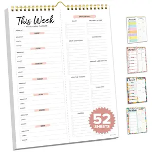 52 Sheets Pastel Undated Weekly Meal Planner and Grocery List with Strong Magnets, 8.5x11in Spring-Bound Magnetic Meal Planning Pad, Menu Planner and Grocery List