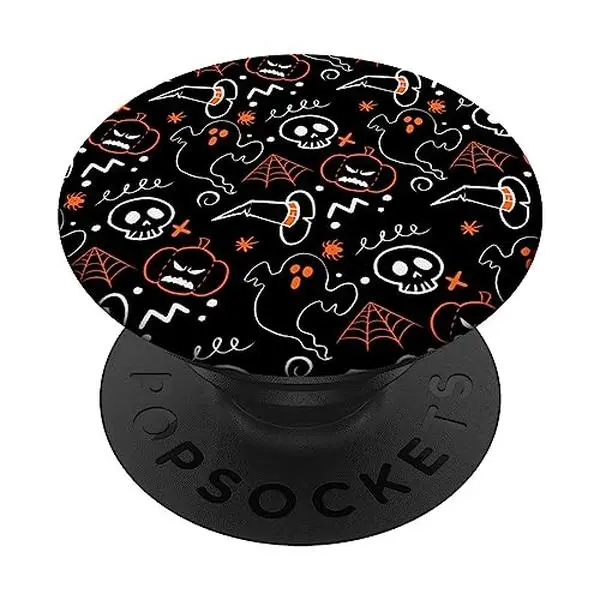 Ghost Skeleton Pumpkin Witch Hat Cute Halloween Pattern PopSockets Adhesive PopGrip