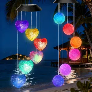 Color Changing Solar Power Wind Chime Crystal Ball Wind Chime Wind Mobile Portable Outdoor Windchime Light for Patio Yard Garden Solar Wind Chimes