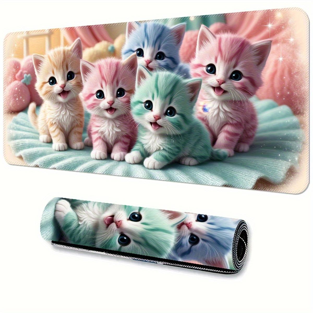 Colorful Kittens Large Gaming Mouse Pad & Desk Mat - Oversized Extended Thickened Non-Slip Rubber Base with Precision Hemming, Washable Cute Cartoon Kitten Design for Office & Gaming Setup, Rectangular Desk Accessory Gift