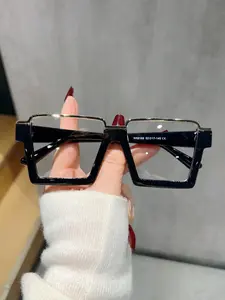 Women's Square Metal Frame Glasses, Blue Light Blocking Transparent Lenses, Decorative Eyewear for Computer Reading Gaming TV Phone, Classic Fashion Glasses