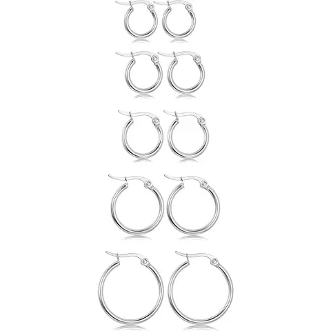 MILACOLATO Women's 5-10 Pairs Stainless Steel Rounded Hoop Earrings Set - Small Clasp Closure Makes On-Off Simple, Hypoallergenic Nickel-Free, Anti-Tarnish for Sensitive Skin, Casual Daily Wear